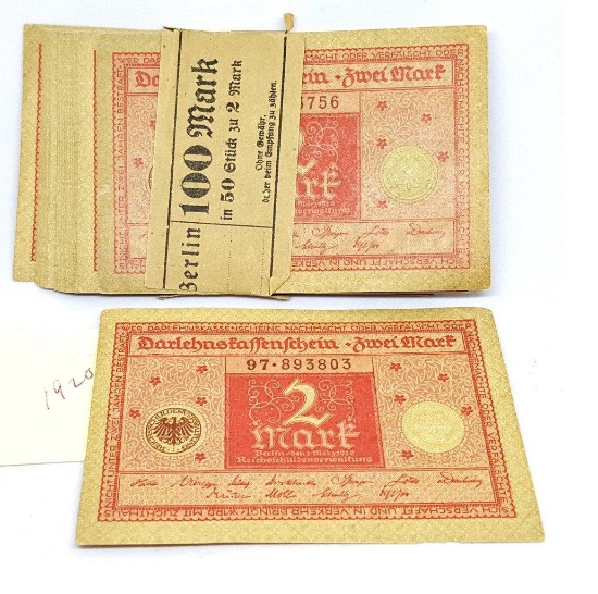 Original (50) German 2 Mark Notes 1920