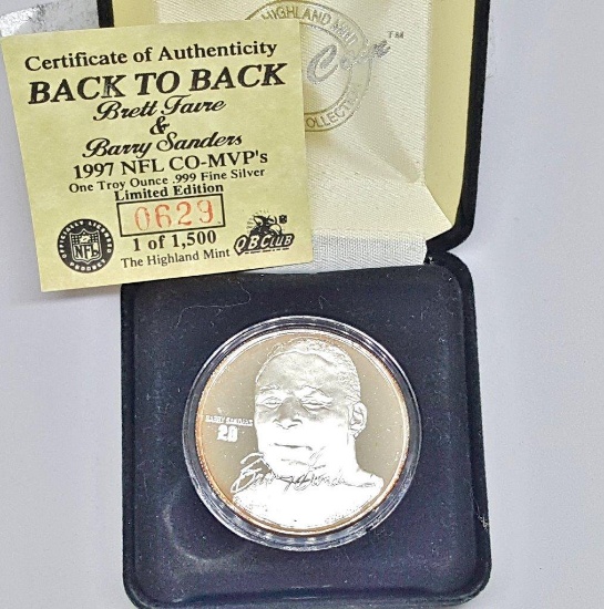 .999 Silver Barry Sanders / Brett Favre Coin