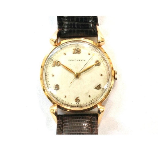 Rare 18k solid gold H.E. Moser crableg lug watch