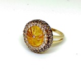 EFFY 14k Gold diamond and amber ring