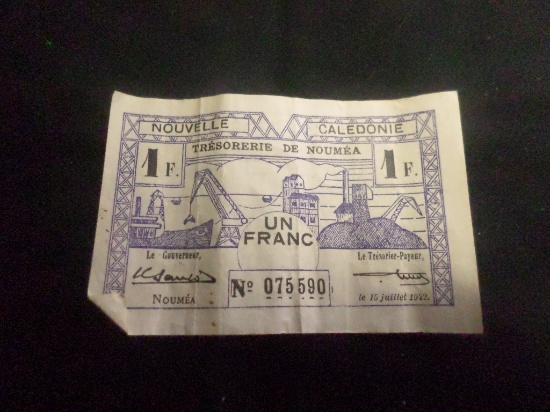 Caledonia Tresorerie De Noumea Un Franc 1942