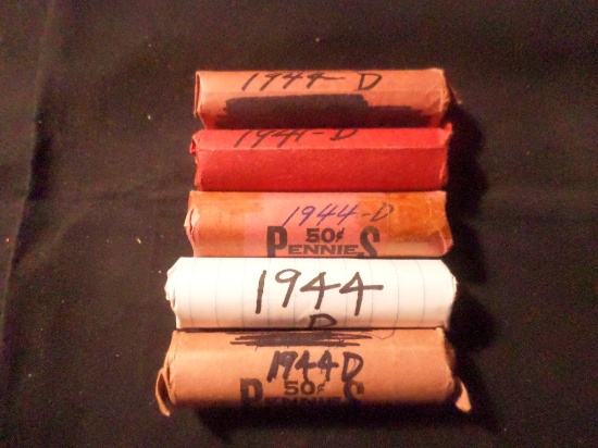 5 ROLLS OF 1944 D WHEAT PENNIES