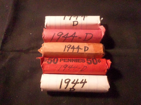 5 ROLLS  OF 1944 D WHEAT PENNIES