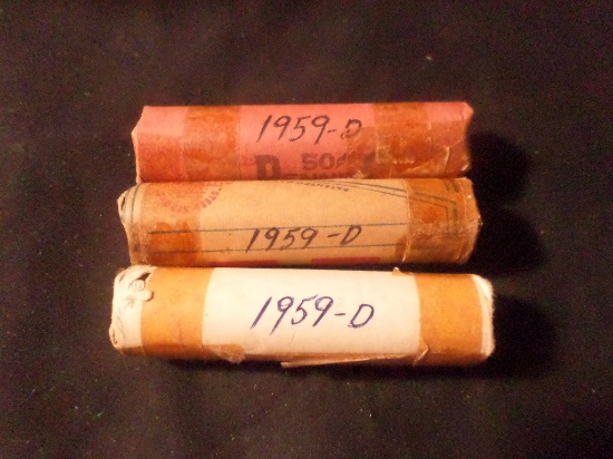 3 ROLLS OF 1959 D WHEAT PENNIES