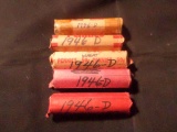 5 ROLLS  OF 1946 D WHEAT PENNIES