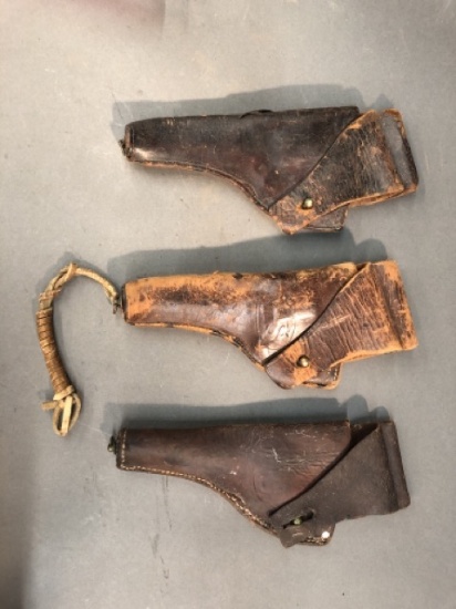 3 WW1 U.S. M1917 revolver leather holsters.