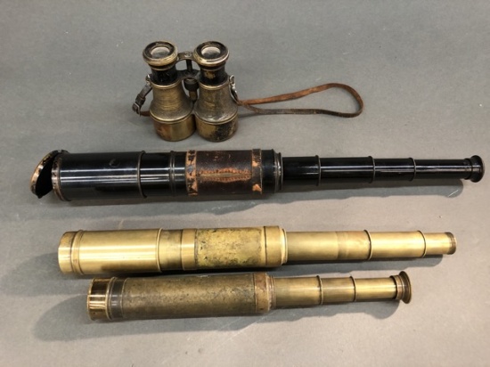 3 vintage spyglasses and binoculars