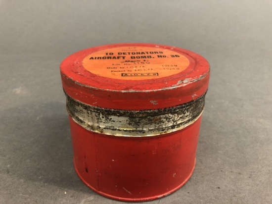 Vintage Aircraft Bomb Detonator No. 36 empty tin.