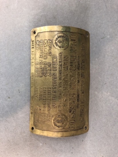 ColtÕs Armory Printing Press nameplate