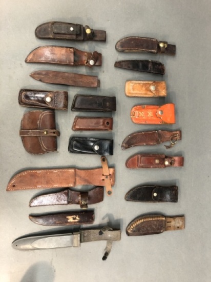 18 Fixed blade and pocket knife sheathes and belt pouches.