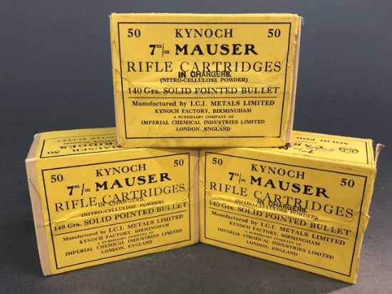 150 rounds of Kynoch 7mm Mauser - 140 grains FMJ on stripper clips