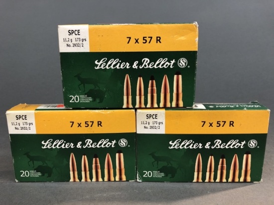 60 rounds of 7x57R 7mm Mauser Rimmed - 173 grains soft point cutting edge
