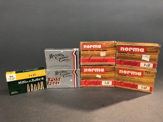 Seven assorted boxes of 7x57 7mm Mauser - some boxes partially full or mixed