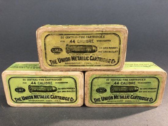 Three boxes of The Union Metallic Cartridge Co 44-40 Winchester