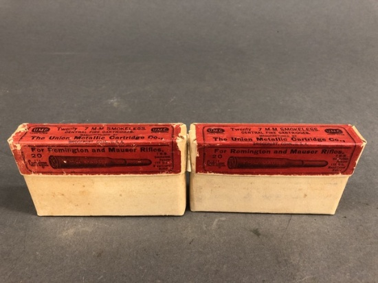 Two vintage boxes of UMC 7mm Mauser - 40 rounds