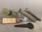 Three US military bayonet sheaths, holster and unknown sheath