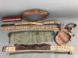 Group of vintage bandoliers, cartridge belts and bags - some military