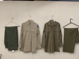 A pair of WWII U.S. Army Shirts and trousers.