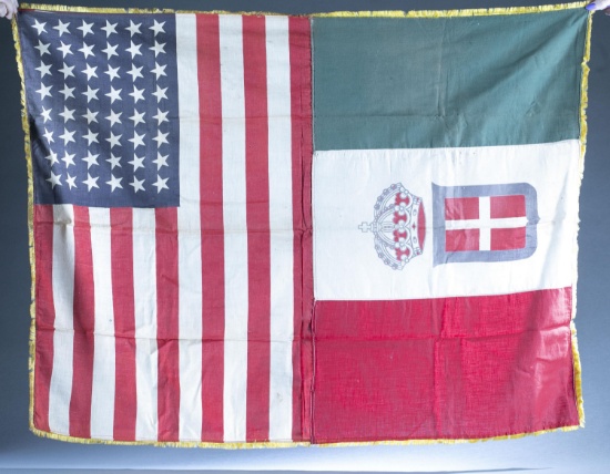 Interwar U.S. and Italy friendship linen flag