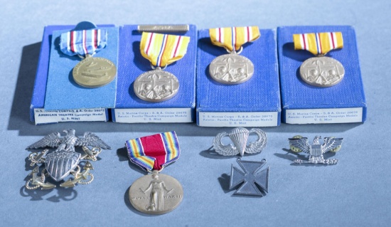 U.S. insignia and medals.