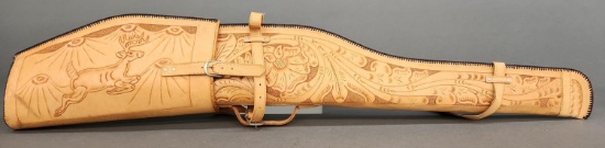 Western tooled leather rifle scabbard