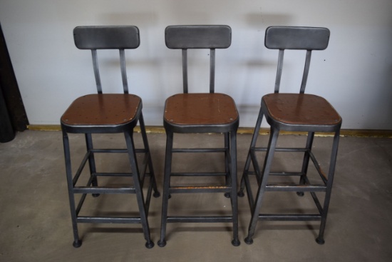 Lot of 3 Metal bar stools w/ backrests