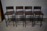 Lot of 4 wooden bar stools w/ metal frame