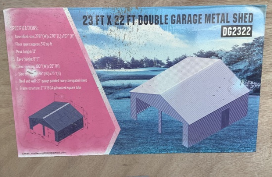 23 Ft X 22 Ft Double Garage Metal Barn Shed