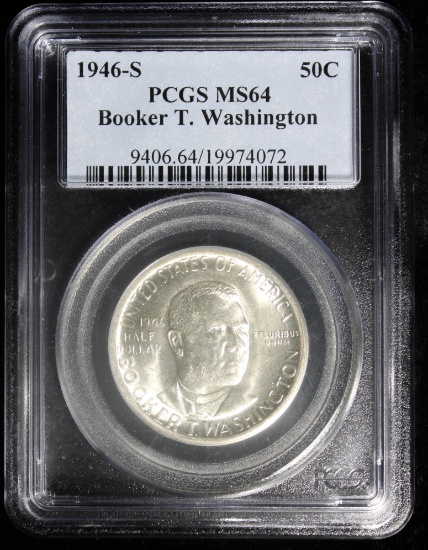 1946 S BOOKER T WASHINGTON COMMEMORATIVE SILVER HALF DOLLAR COIN PCGS MS64