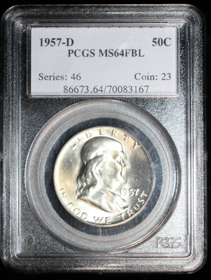 1957 D FRANKLIN SILVER HALF DOLLAR COIN PCGS MS64 FULL BELL LINES!!!