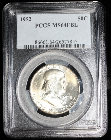 1952 FRANKLIN SILVER HALF DOLLAR COIN PCGS MS64 FULL BELL LINES!!!