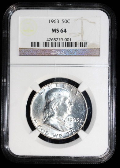 1963 FRANKLIN SILVER HALF DOLLAR COIN PCGS MS64