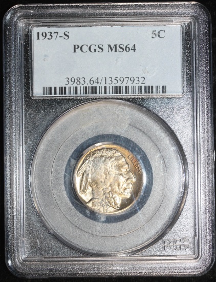 1937 S BUFFALO NICKEL COIN PCGS MS64