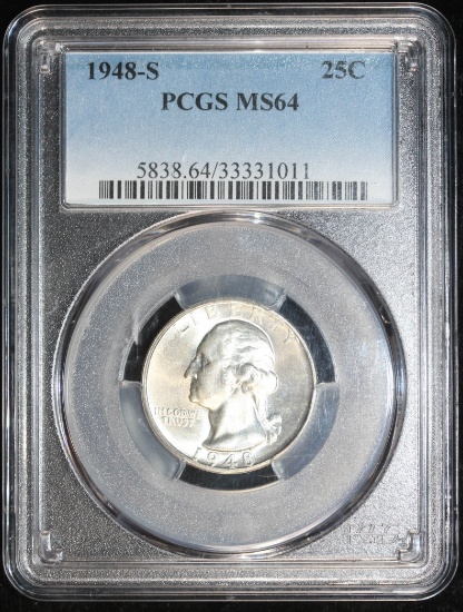 1948 S WASHINGTON SILVER QUARTER DOLLAR PCGS MS64