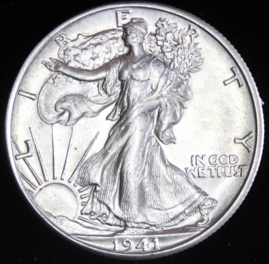 1941 D WALKING SILVER LIBERTY HALF DOLLAR GEM BU UNC MS+++ COIN!!!