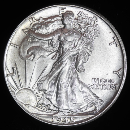 1945 WALKING SILVER LIBERTY HALF DOLLAR GEM BU UNC MS+++ COIN!!!