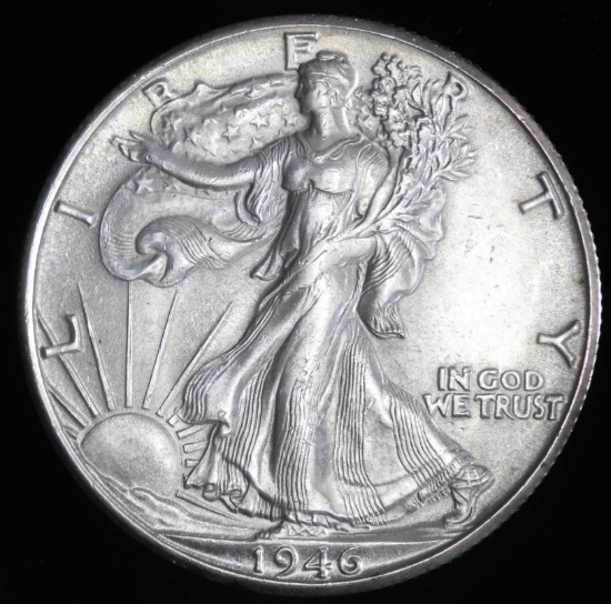 1946 D WALKING SILVER LIBERTY HALF DOLLAR GEM BU UNC MS+++ COIN!!!