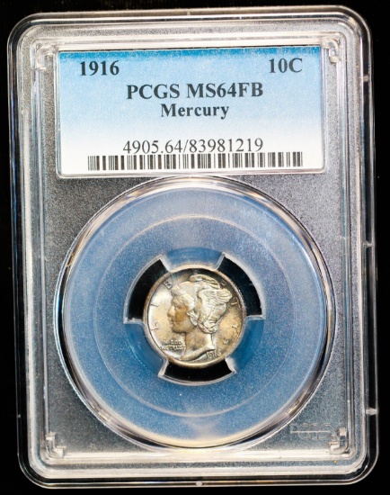 1916 MERCURY SILVER DIME COIN PCGS MS64 FULL BANDS!!