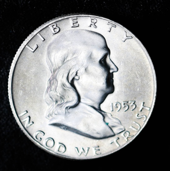 1953 FRANKLIN SILVER HALF DOLLAR COIN FULL BELL LINES GEM BU UNC MS++++