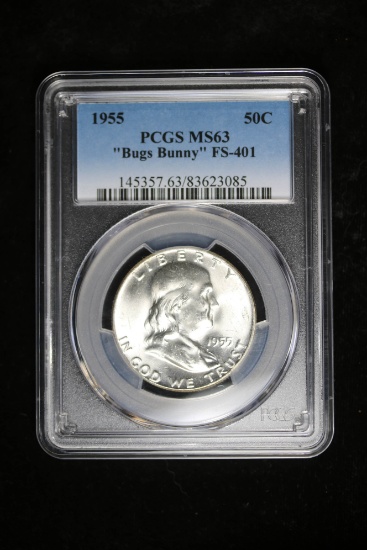 1955 FRANKLIN HALF SILVER DOLLAR COIN PCGS MS63 "BUGS BUNNY"