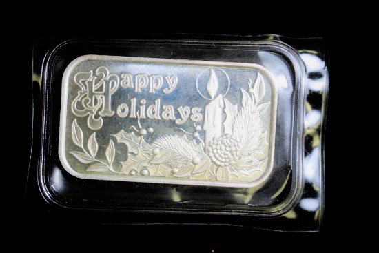 1OZ .999 FINE SILVER ART BAR (HAPPY HOLIDAYS)