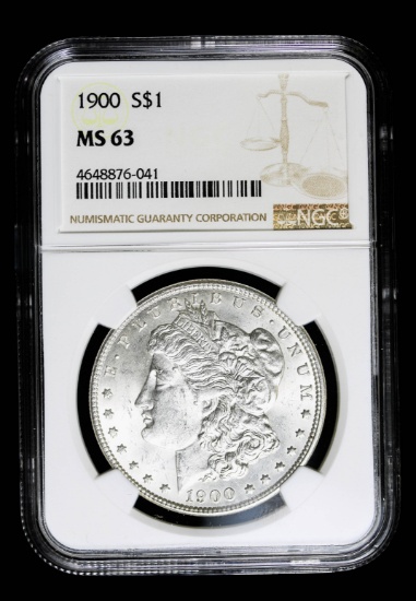 1900 SILVER MORGAN DOLLAR COIN NGC MS63