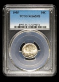1935 MERCURY SILVER DIME COIN PCGS MS65 FB FULL BANDS!!