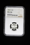 1943 D MERCURY SILVER DIME COIN NGC MS65 FB FULL BANDS!!