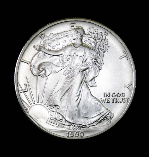 1990 1oz .999 FINE AMERICAN SILVER EAGLE COIN