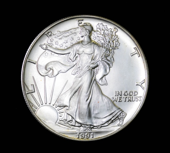 1991 1oz .999 FINE AMERICAN SILVER EAGLE COIN