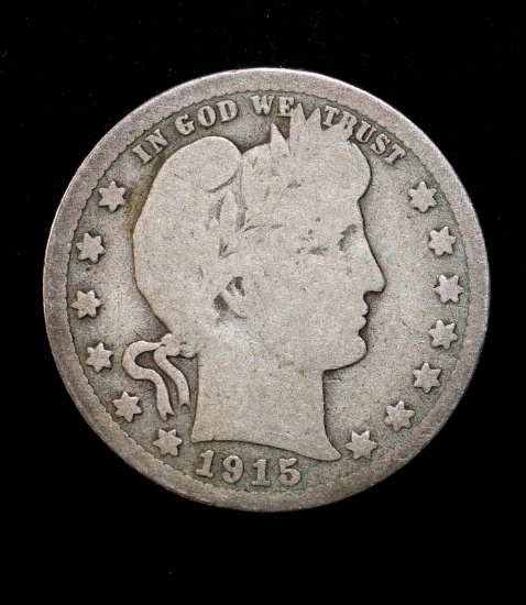 1915 SILVER BARBER QUARTER DOLLAR COIN