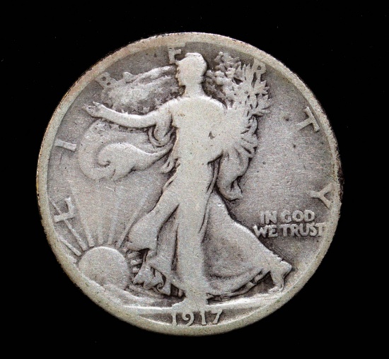 1917 S WALKING LIBERTY SILVER HALF DOLLAR COIN REVERSE