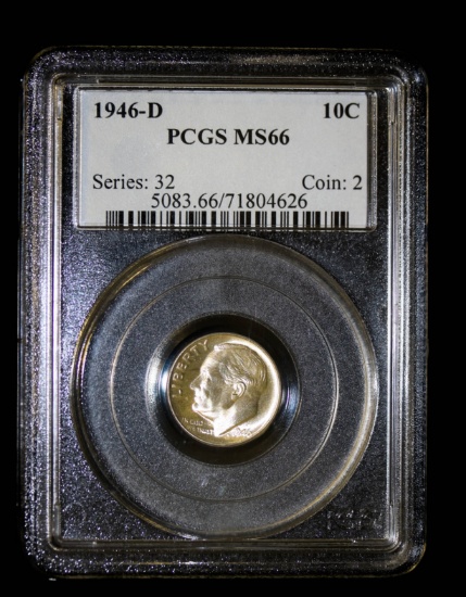 1946 D ROOSEVELT SILVER DIME COIN PCGS MS66