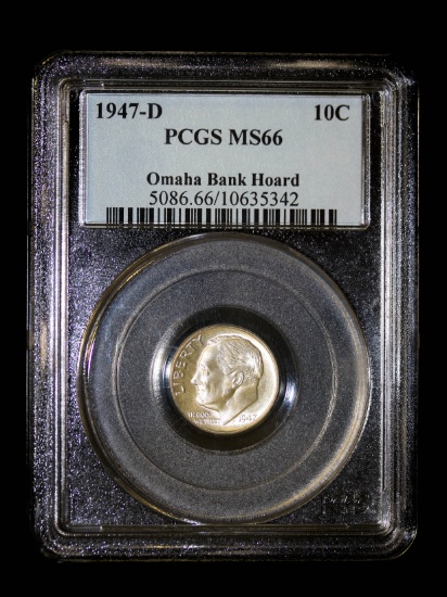 1947 D ROOSEVELT SILVER DIME COIN PCGS MS66 (OMAHA BANK HOARD)